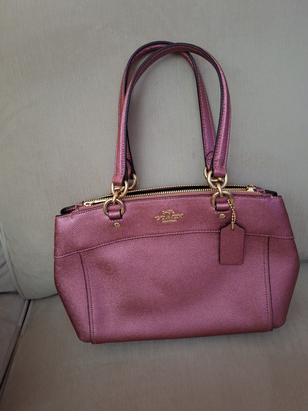 New Coach Metallic Pink Leather Satchel Purse Crossbody Bag